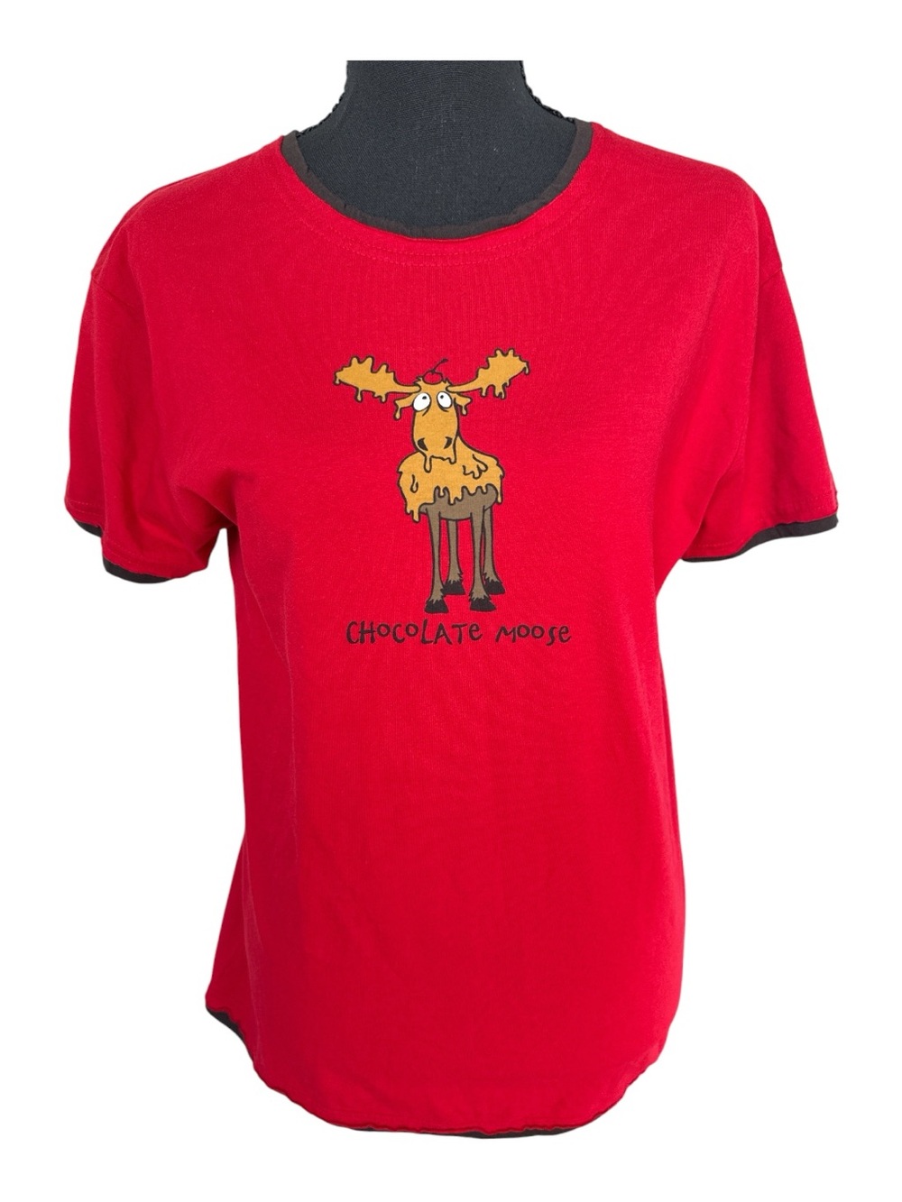 ‘Chocolate Moose' Graphic Tee Red/ Black Trim Lazy One S 100% Cotton